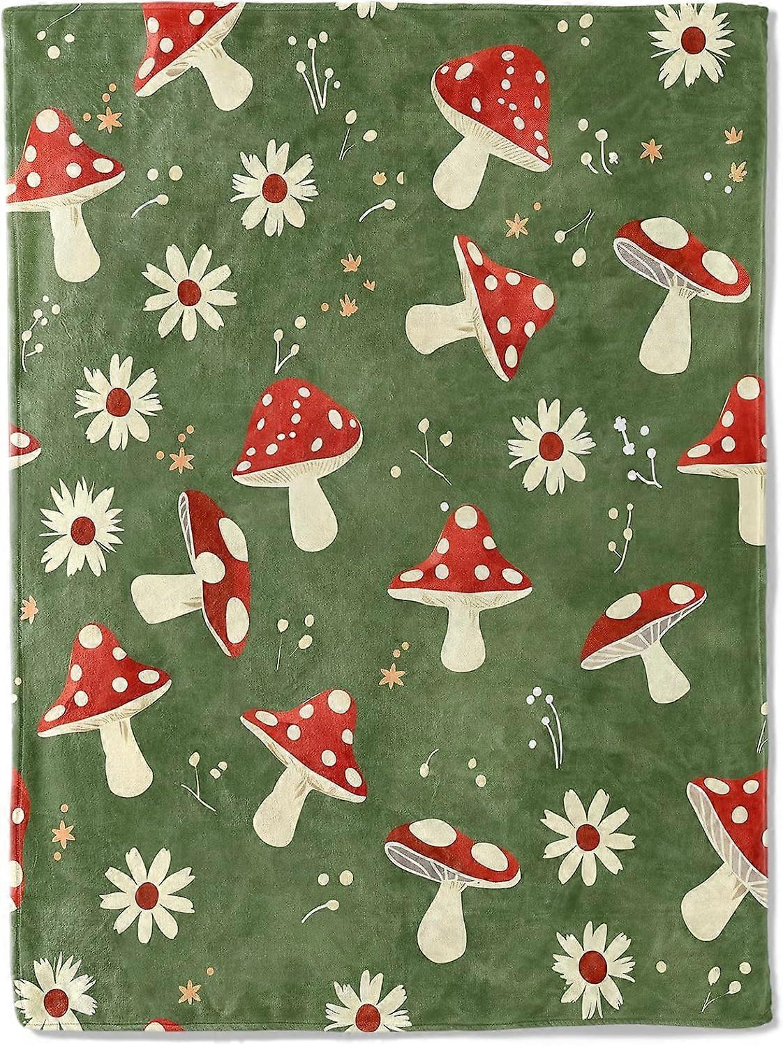 Mushroom&Daisy Blanket Soft Cozy Flannel Throw Blanket - Plush, Comfy, Lightweight & Warm - Anti-Pilling Fuzzy Blanket for Couch, Office, Travel, Livi