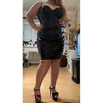 chinese dress ladies Black PU PVC Faux Leather Zip Up Biker Dress – www.lexifashion.co.uk main image 1