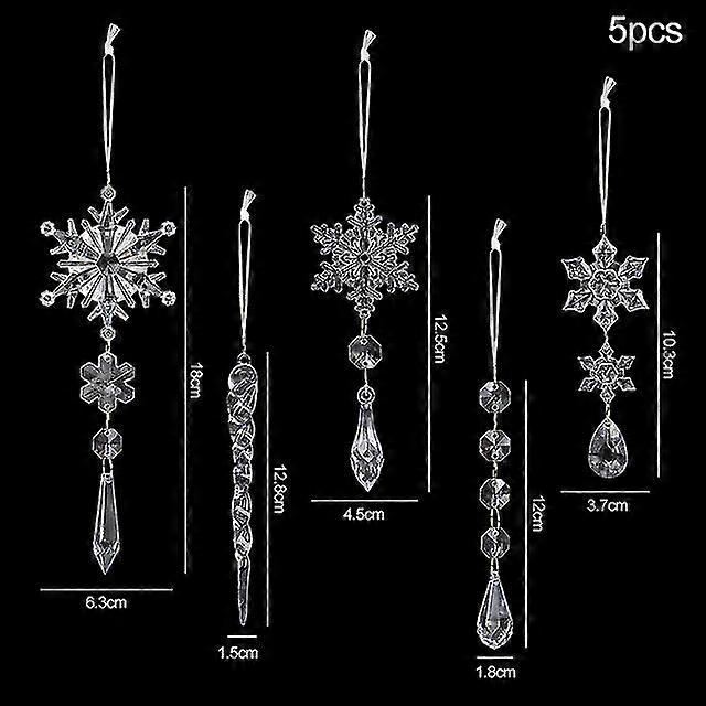 5pcs Acrylic Snowflake Simulation Ice Pendants Xmas Tree Hanging Ornament 2024 Decorations For Home New Year Gift 2024