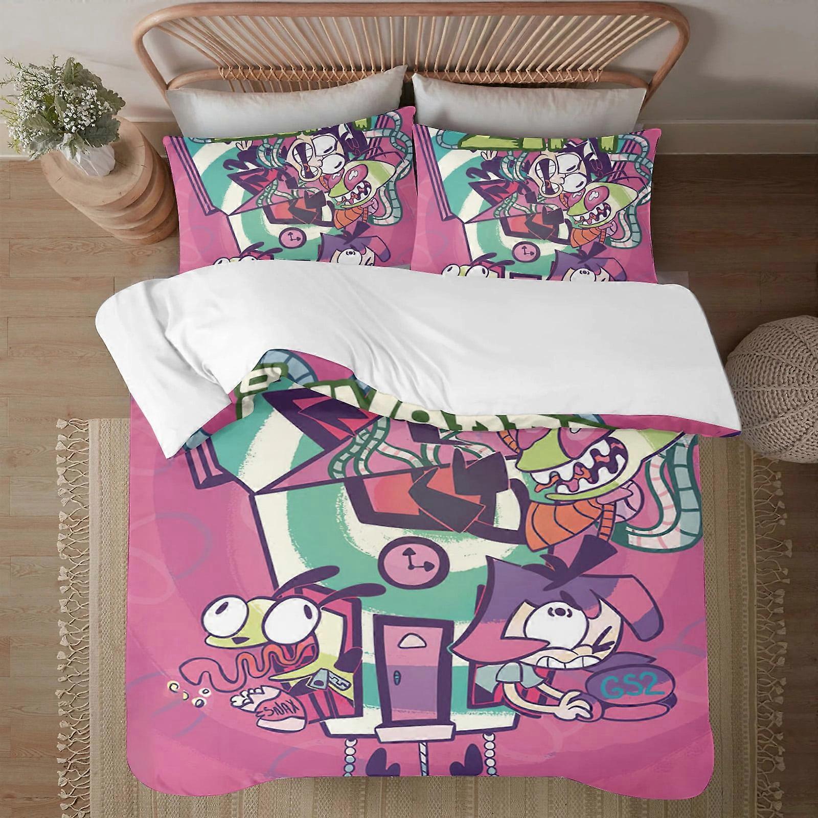 Bedding set BM296 Invader Zim Face on print Soft Bed Set Lightweight 3 Pieces Bedding Sets for All Season Comforter Set Easy Care ZW296