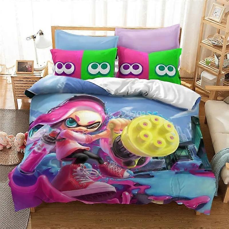 a974 ملاءات السرير مجموعة الفراش لعبة Splatoon ، غطاء لحاف السرير المعزي مجموعة غطاء اللحاف غطاء وسادة ، الأولاد والبنات والبالغين ملاءات السرير iip974