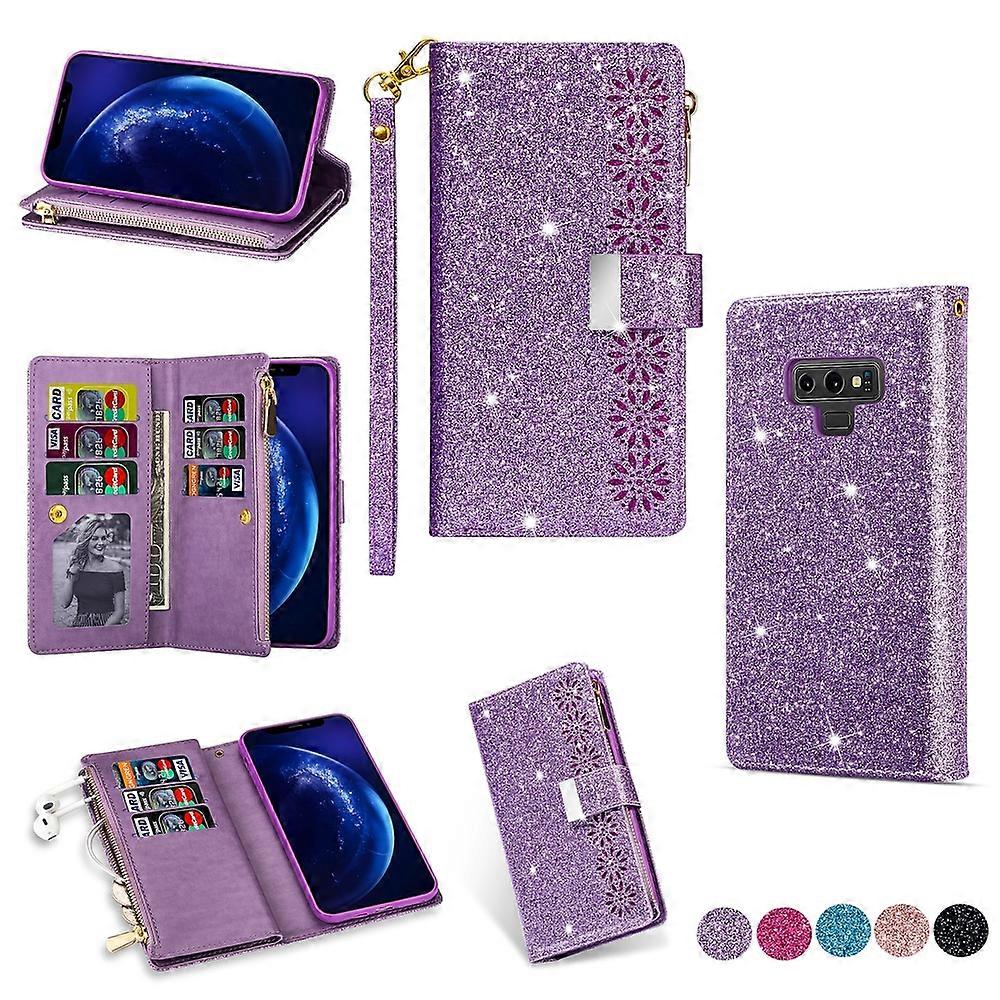 Compatible with Samsung Galaxy Note 9 Bling Wallet Case Glitter Leather Magnetic Stand with Card Slots Zipper Pocket Cover