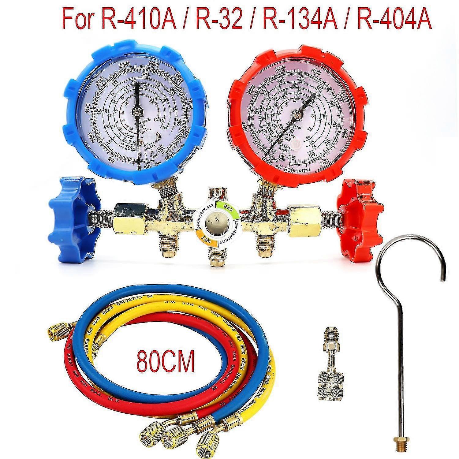 R410a 3 Way Ac Diagnostic Manifold Gauge Set för Freon Charging Passar R32 R410a R-404a R-134a Kylgrenrörsmätare Luft