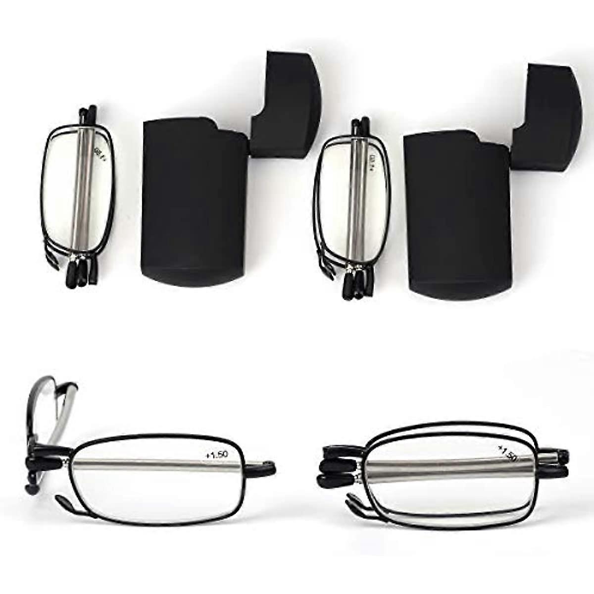 Reading Glasses 2 Pair Reader Compact Folding Magnify Glasses Black