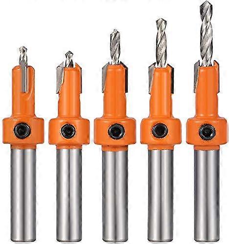 Woodworking Drill Bit Set, 5 Pieces Countersink Drill Bit Set, HSS Woodworking Countersink Countersink Counter Drill Bit for Drilling Wood, Plastic, D