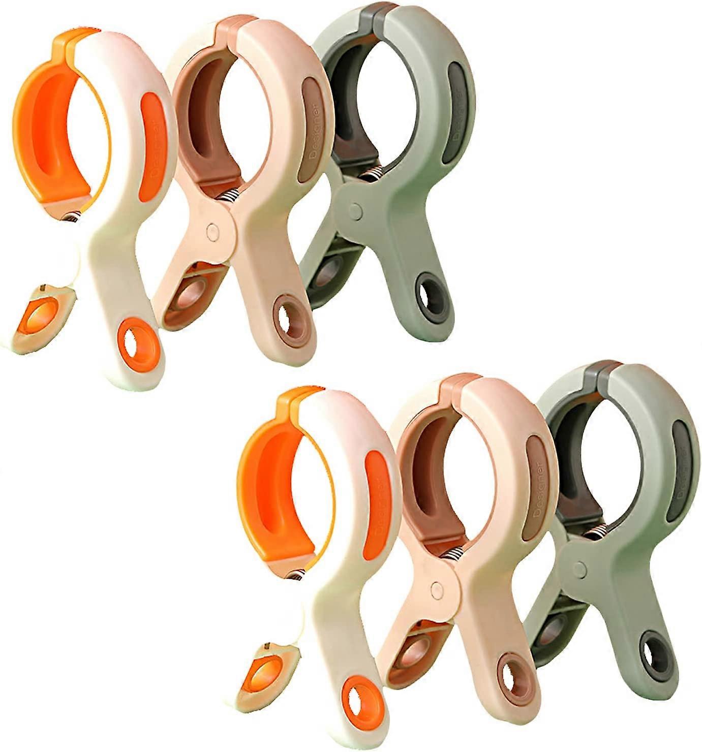 Strong Outdoor Clothes Pegs, Large Clothes Peg, 6 Pack Non-Marking Plastic Tricolor Clothes Pegs, Large Non-Slip Windproof Towel Clips for Clothes