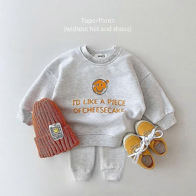 2022 Autumn Korea   Boy Girl Clothes Set Newborn Infant Outfits Long Sleeve Children Casual Sweatshirt + Harem Pants Clothing,Gray