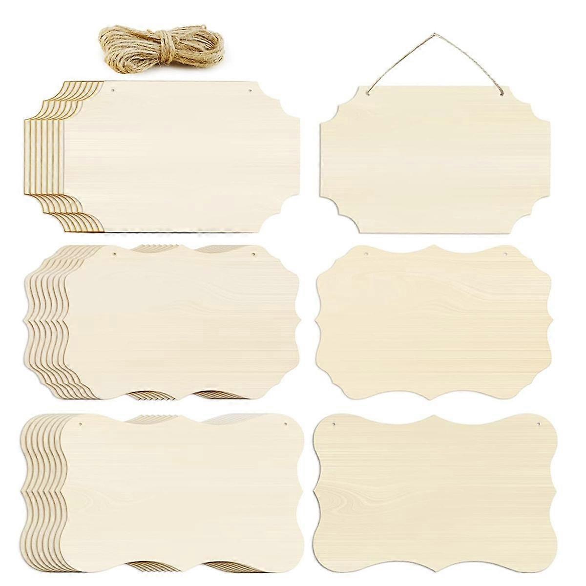 24 Pcs Unfinished Hanging Wood Sign Blank with Ropes,Rectangle Blank Wood Sign Plain Hanging Craft Door Signs Wall Art