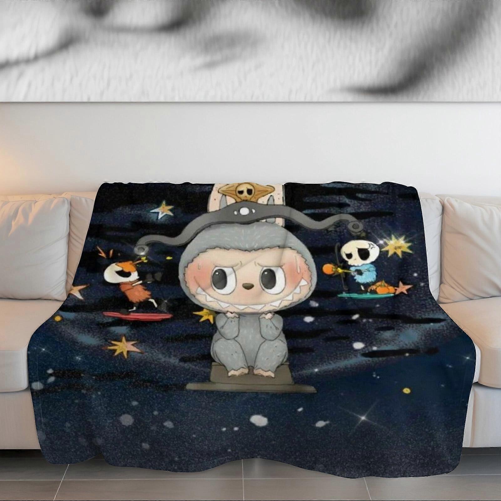 Labubu Printed thickened double-sided velvet blanket, comfortable and soft for sofa, thick winter blanket for bedroom, l-KDE32159