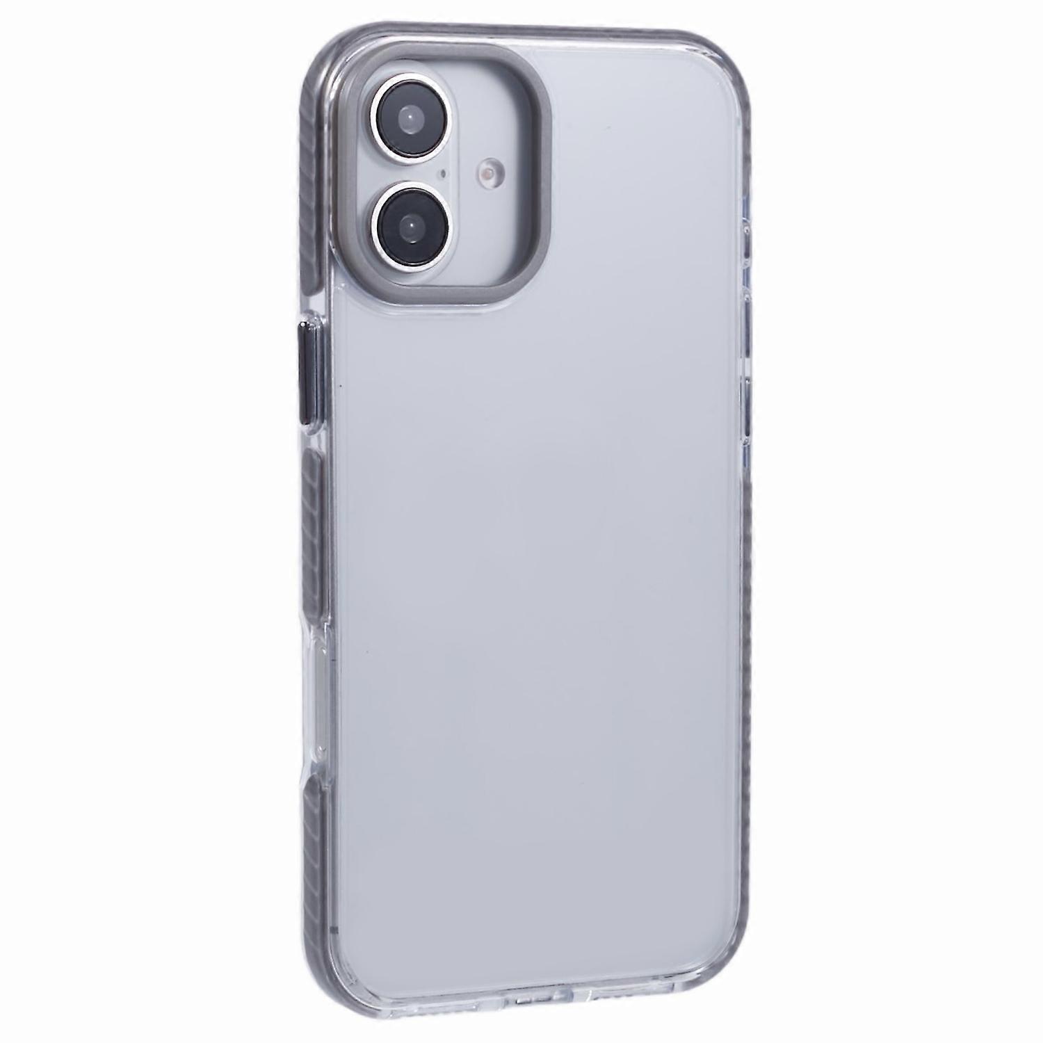 For iPhone 16 Plus Clear Case TPU PC Shockproof Phone Back Cover - Grey