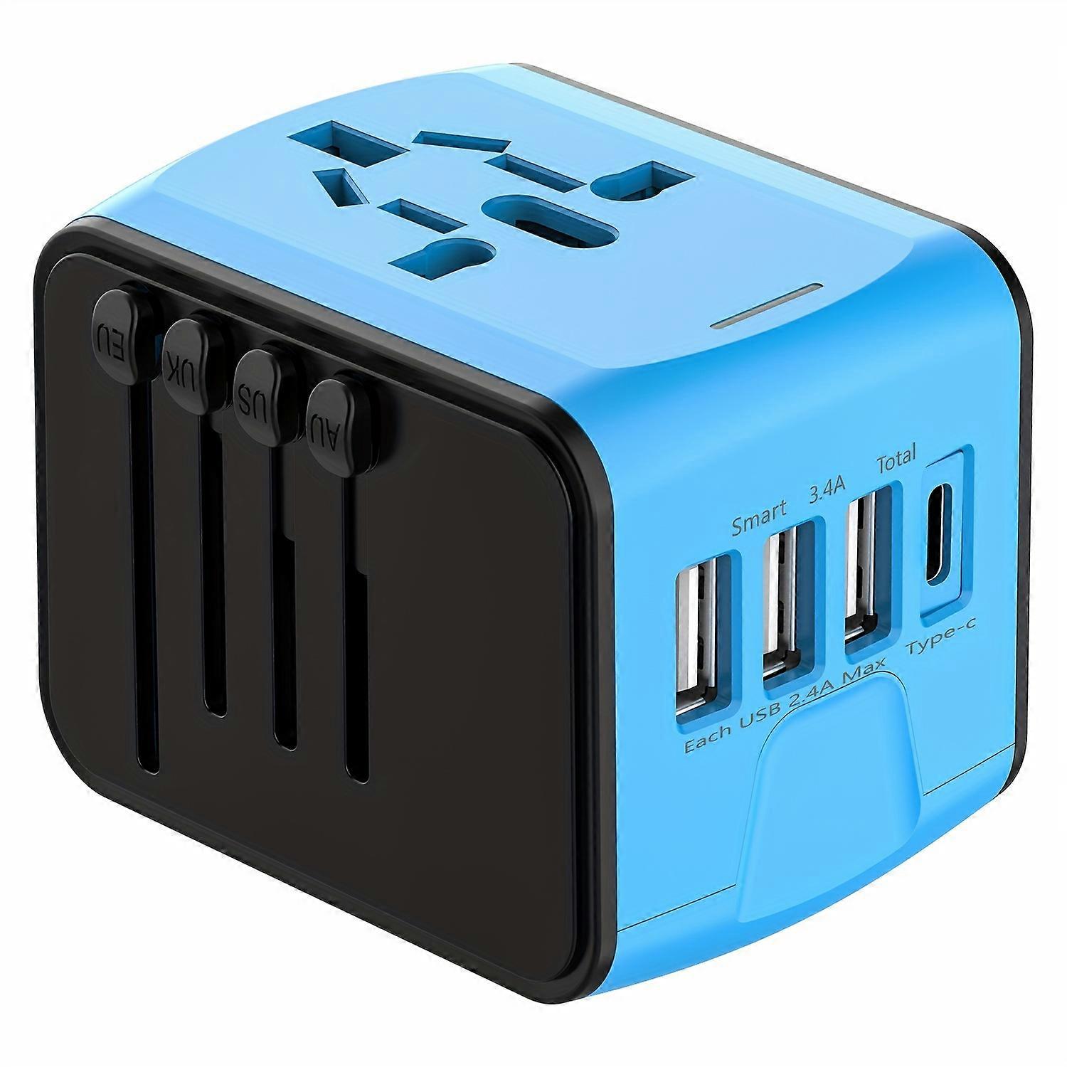 1pc High-Speed Universal Travel Adapter with 4 USB Ports and Type-C 3.0A Port - Compatible with 170+ Countries, Including Europe, UK, US, CA, AU, Ital