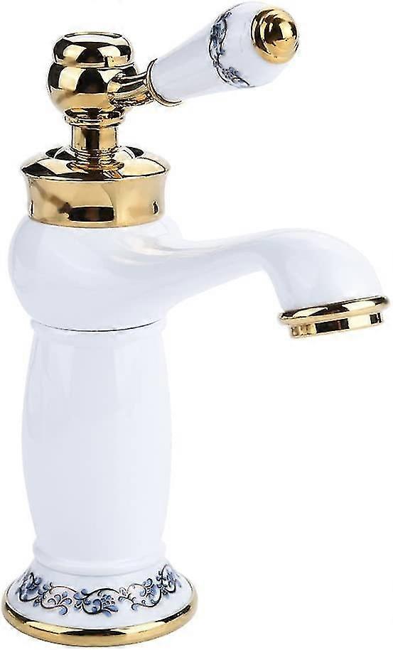Waschbeckenmischer Wasserhahn Antikes Messing Weiß Keramik Badezimmer Waschbecken Wasserhahn Porzellan Blau Weiß Langer Hals Wasserhahn Wasserhahn Einzelgriff Küche Wasserhahn kalt / heiß Wate
