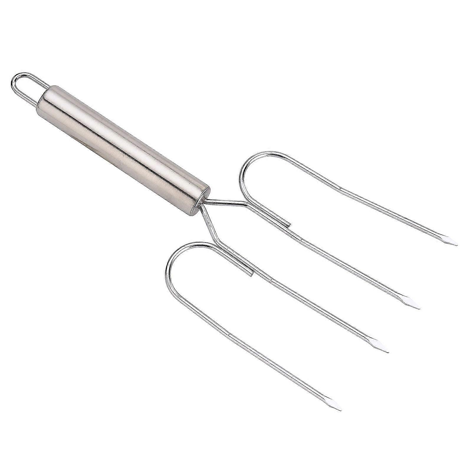 Barbecue Fork Silver Long Handles Durable Stainless Steel