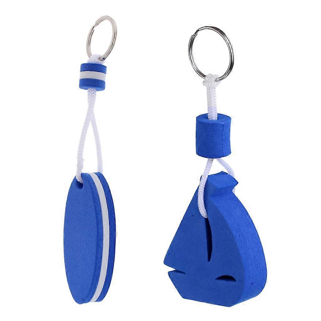 2pcs Blue Floating Sailing Boat Shape Key Floats Ring Keychain Clip & Surfboard Shape Key Chain