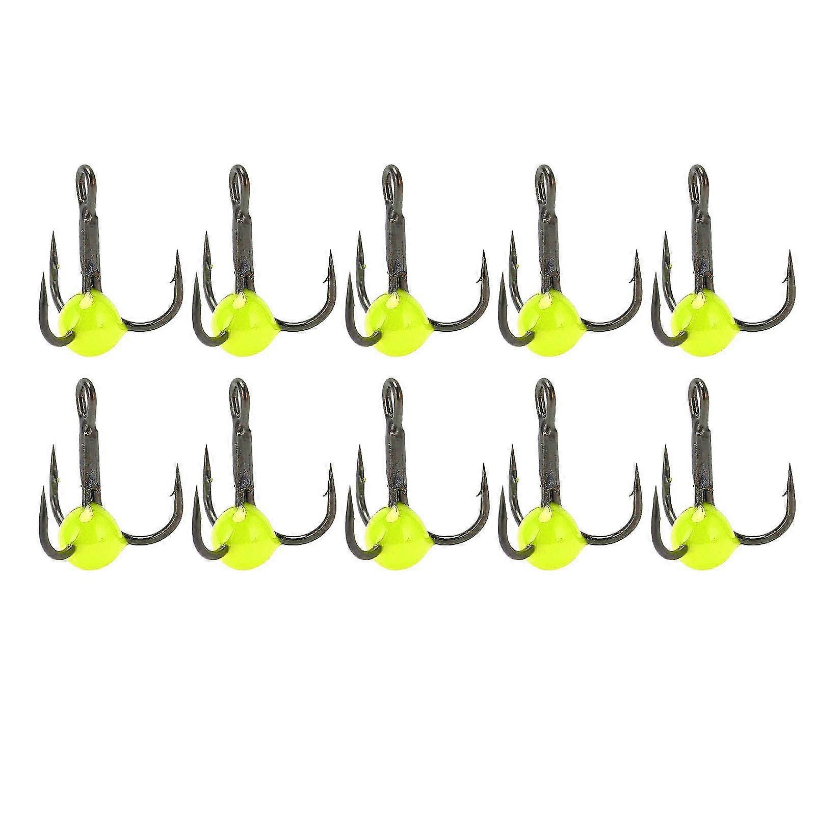 Yellow Color High-Carbon Steel Treble Hooks for Fishing - Corrosion Resistant - Set of 10