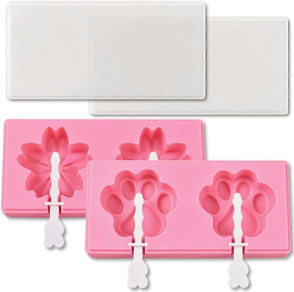 Rose - Set of 2 Silicone Popsicle Molds and Popsicle Sticks with Lids Classic Shapes