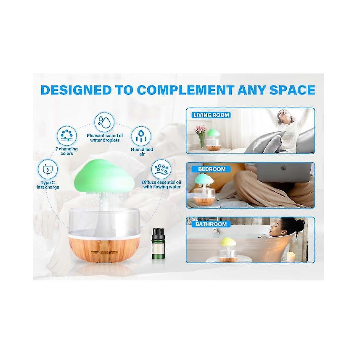 Umidificatore USB Luce notturna colorata aromaterapia Diffusore di olio essenziale rilassante con acqua calmante