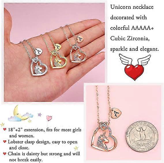 Unicorn Heart Pendant Necklace – Stainless Steel Crystal Charm For Women – 45cm