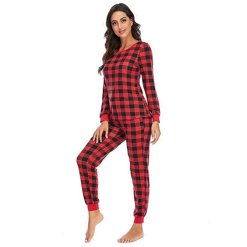 Home Wear Square Plaid Long Sleeved Pants Sets Casual Pajamas