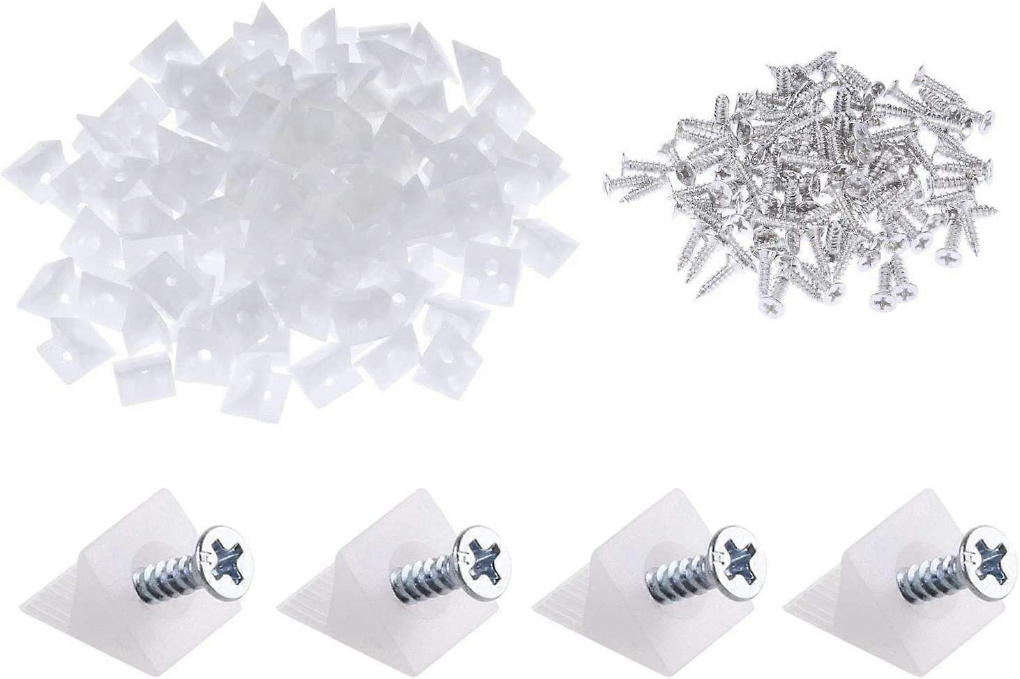 100 Packs Furniture Chest Drawer Bottom Repair Fixing Mending Wedges Drawer Plastic Angle Code Bracket Fastener With Screws, White