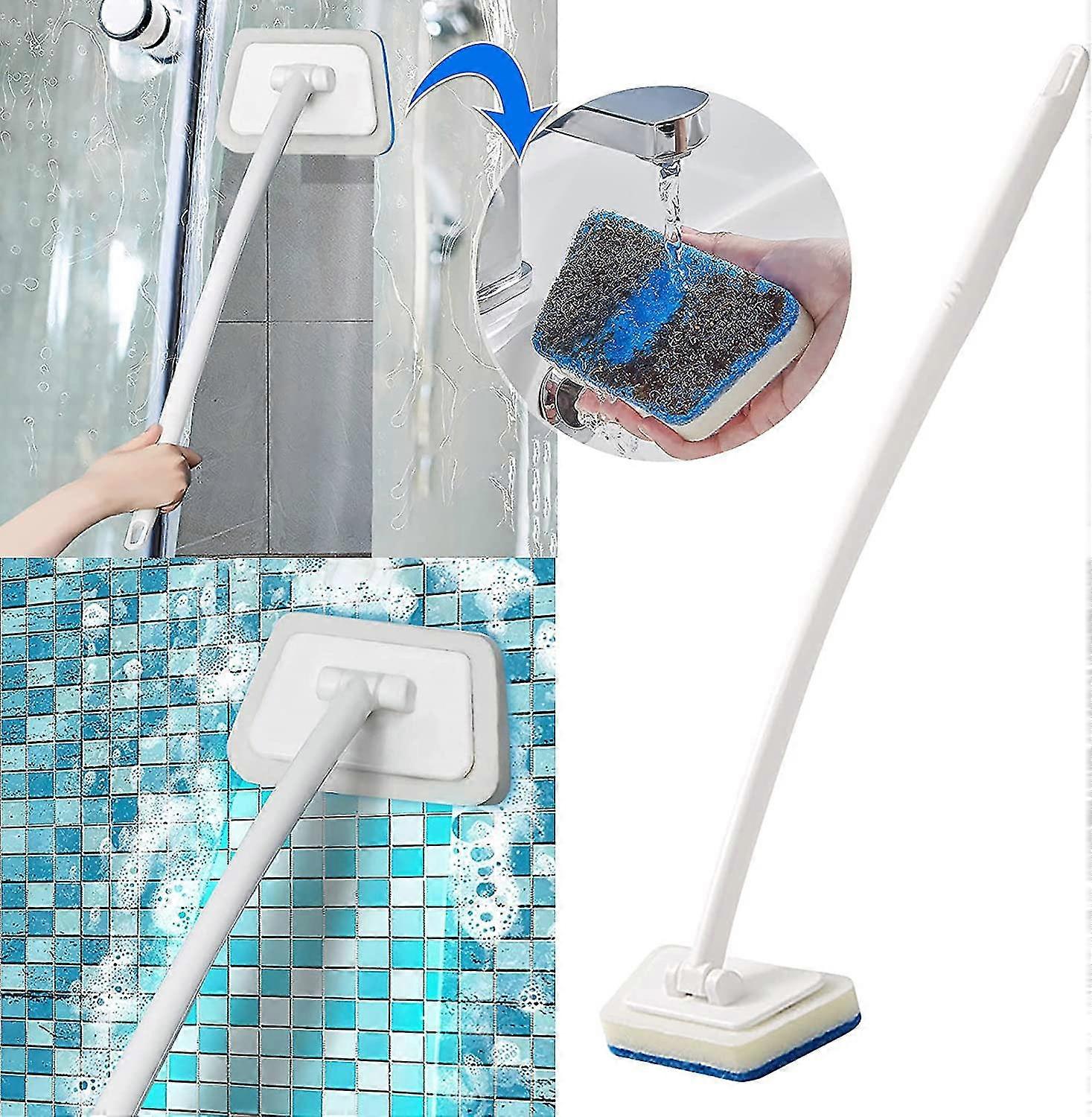 2 In 1 Floor Brush Scrubber Brush With Long Handle Tub And Tile Cleaning Removable Sponge Brush Cleaning Tools