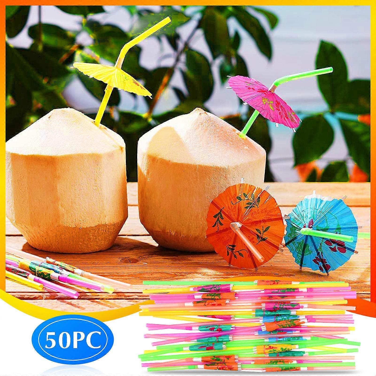 50pcs Umbrella Disposable Bendy Drinking Straws For Luau Hawaii Beach  Party