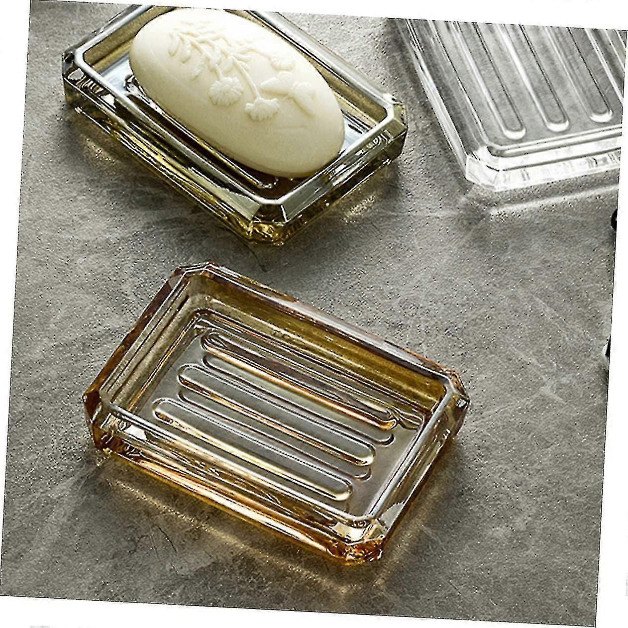 Amber Glass Bathtub Soap Dish - Transparent Soap Box, Square Serving Tray for Tub, Spurtle Bath Acce