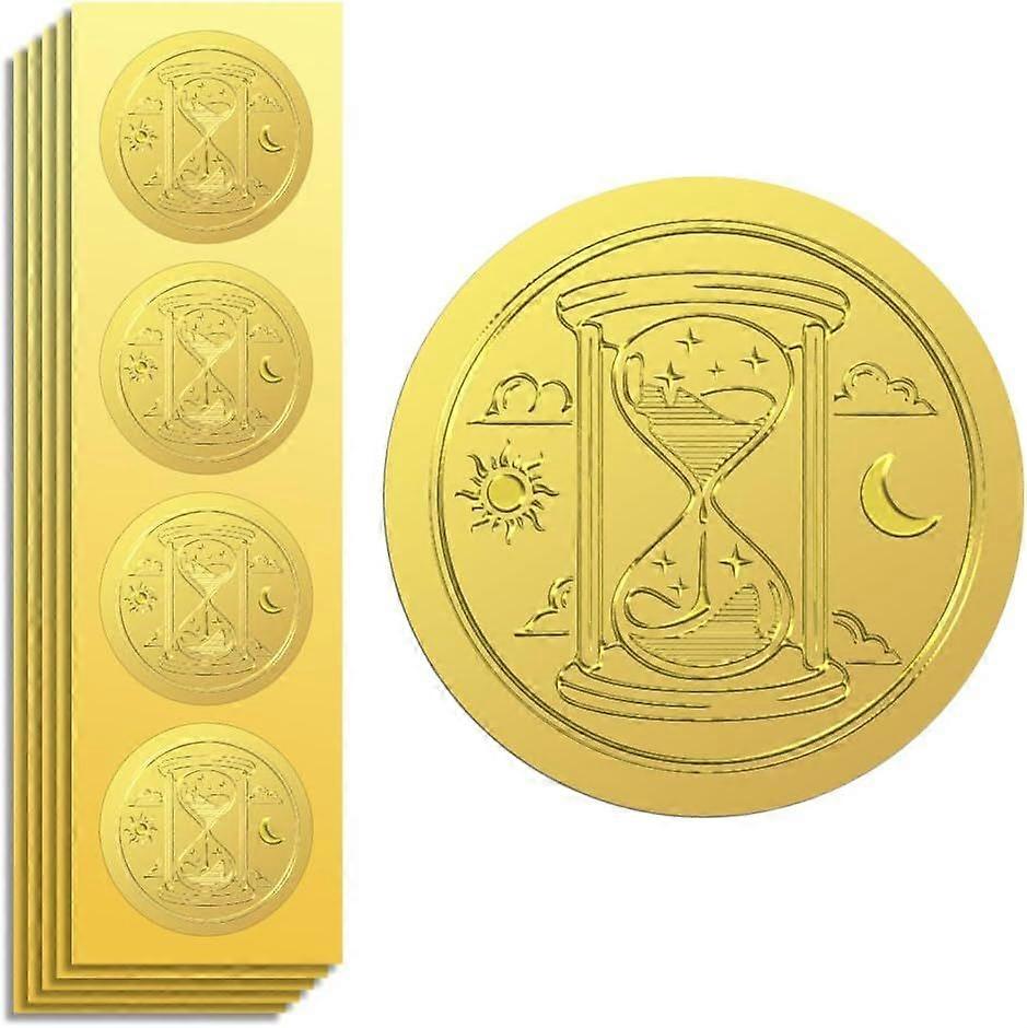 Gold Foil Stickers Seals Embossed Divination and Hourglass 2 Inch 100Pcs, Self Adhesive Gold Around Embossing Sticker for Certificate Paper Envelope S