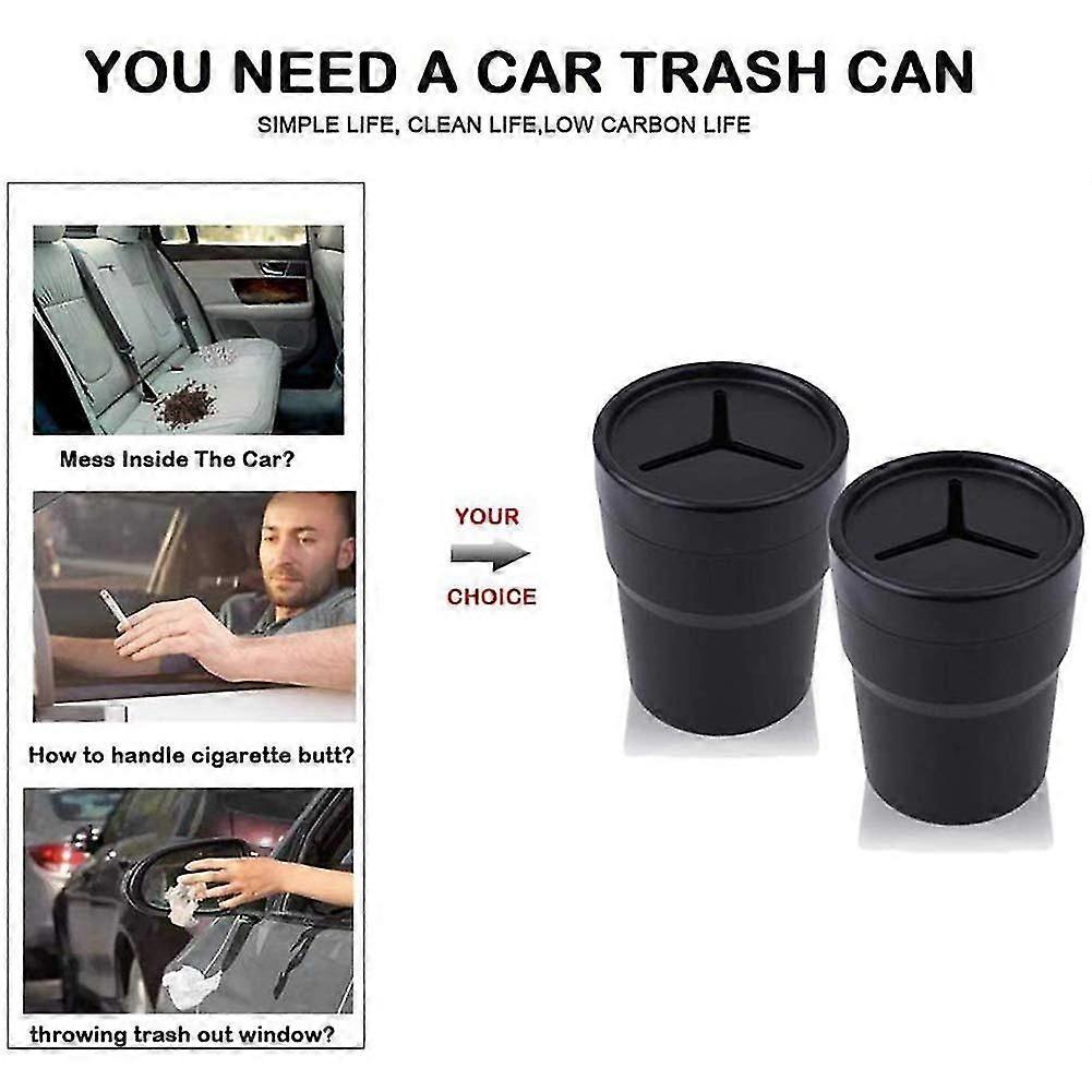 Car Trash Can With Lid, Mini Car Trash Can, Leak-proof Car Trash Can, 2 Cup Holders For Cars, 2 Bla