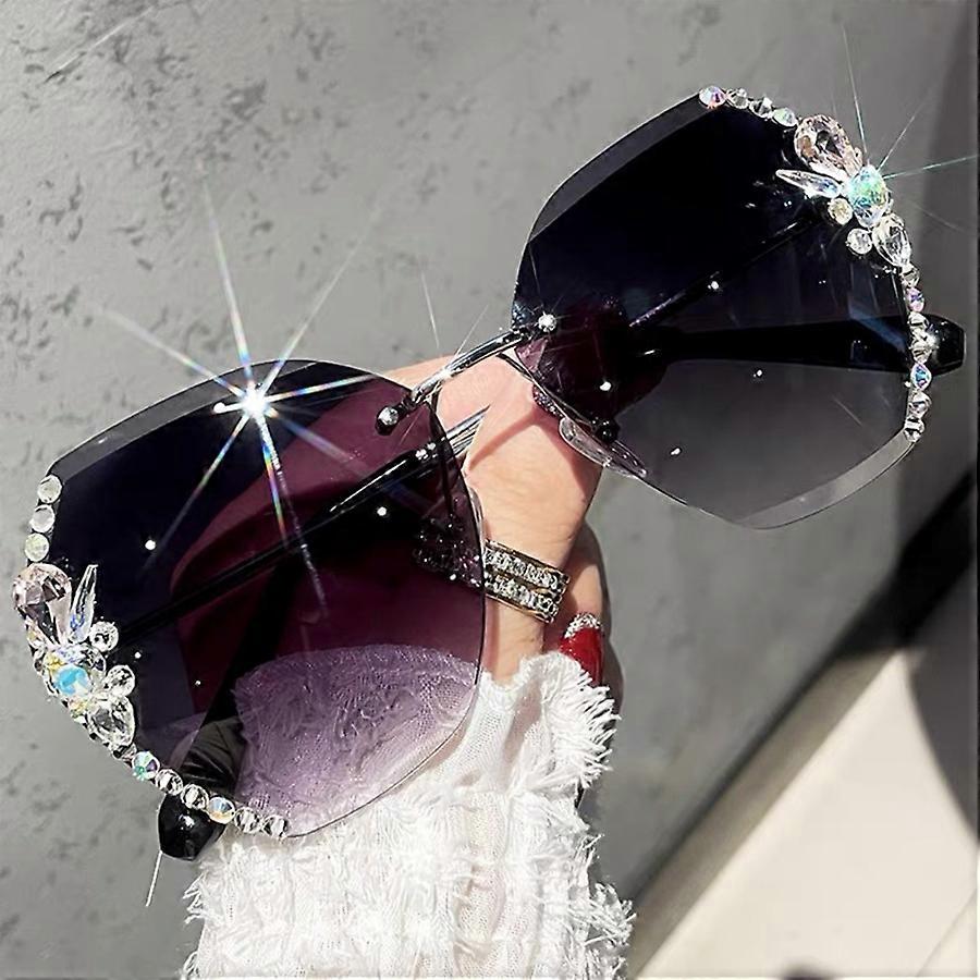 UV400 Diamond-Encrusted Rimless Sunglasses in Multiple Colors