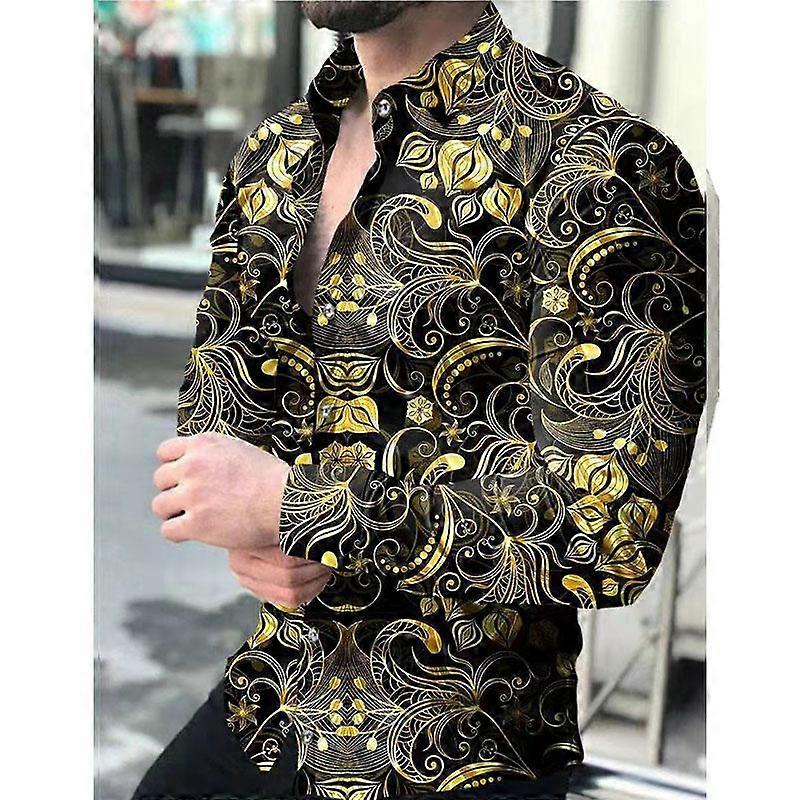 2024 Europe and the United States New Spring Men's Long-sleeved Shirt Plus Size Shirt Gradient Slim Geometric Print Casual Shirt