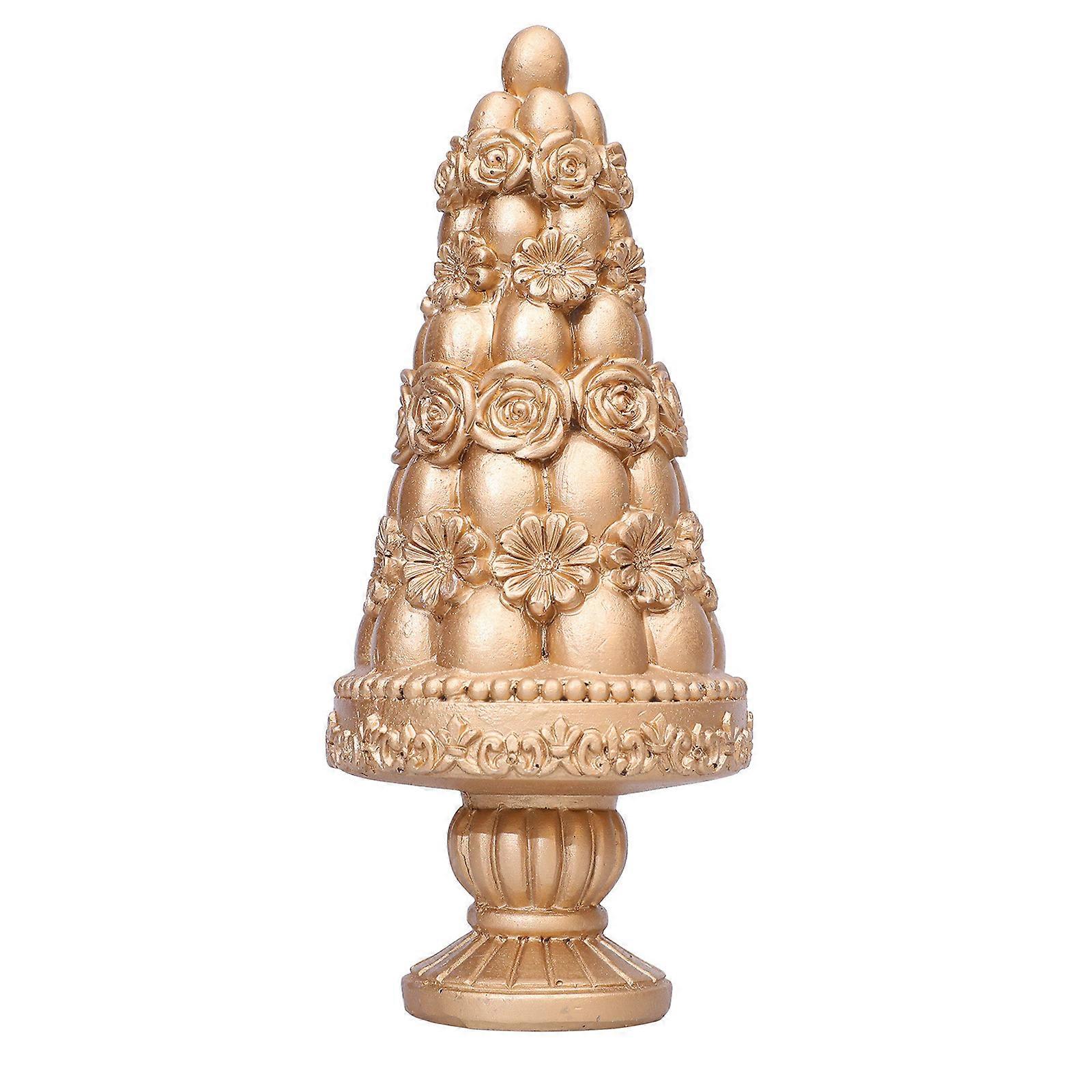 Beautifully Colorful Flower Resins Easters Eggs Tree Figurine Sculpture for Tabletop or Office Display Festival Ornament Gold