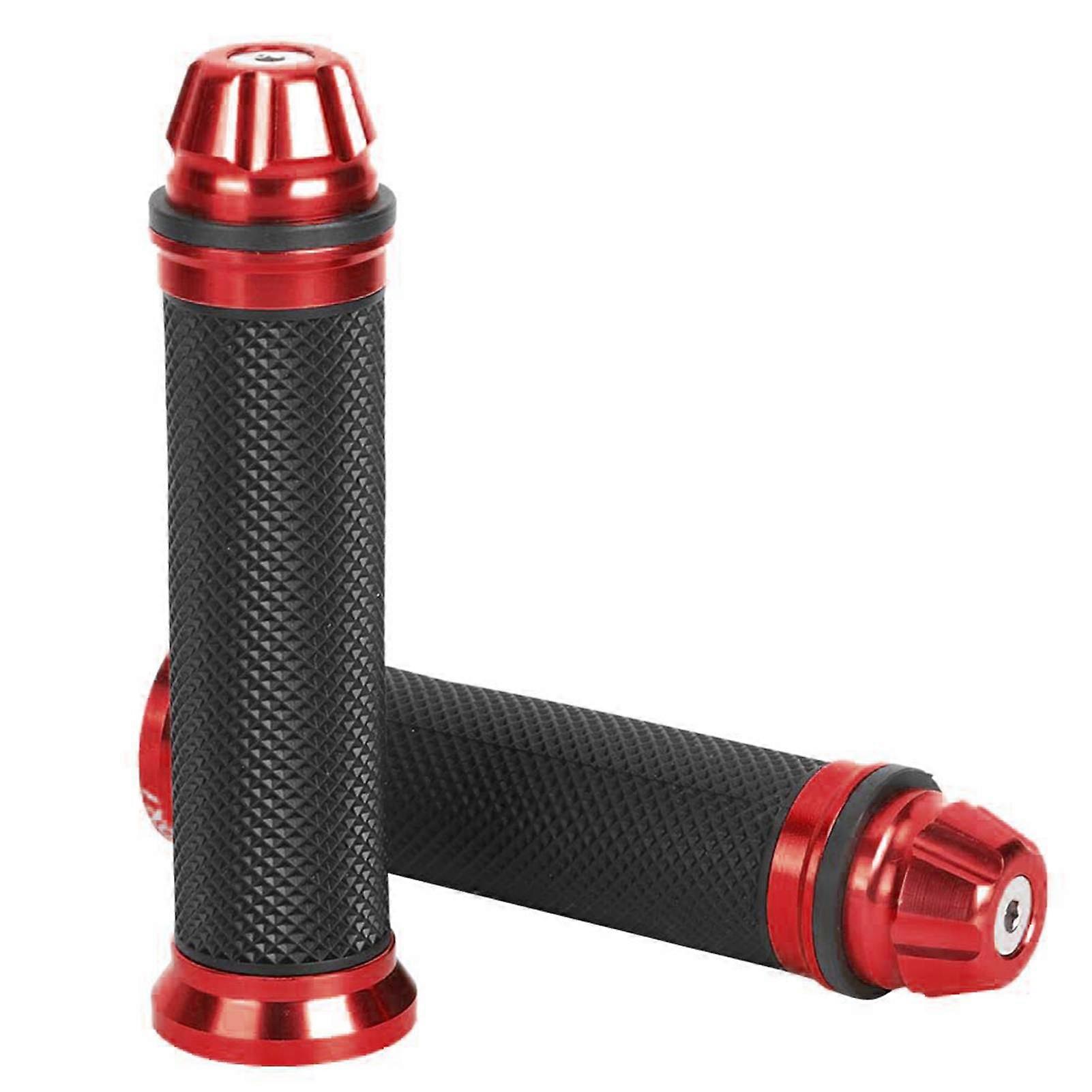Motorcycle handle grips for 7/8" handlebar CNC aluminum rubber red
