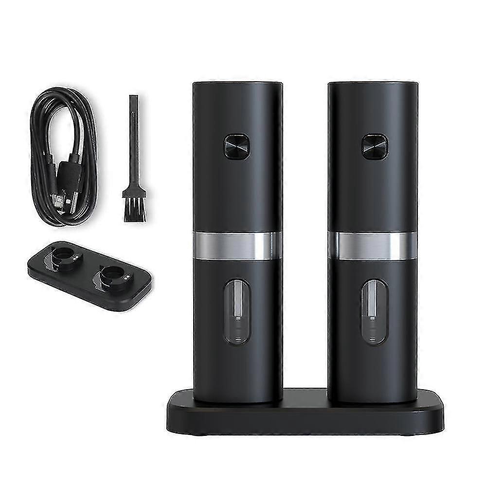 Electric Automatic Salt and Pepper Grinder Set with Rechargeable Base, 2 Adjustable Coarseness Settings