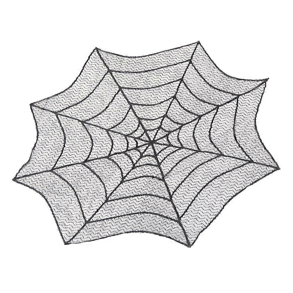 Lace Tablecloth Fireplace Table Topper Round Spider Web Cover For Halloween Decor