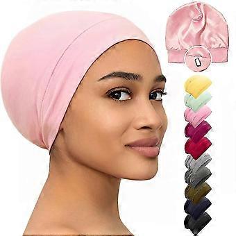 Bonnet Silke Bonnet For Å Sove Sateng Bonnet Bonner Kvinner Silke Søvn Lys Rosa