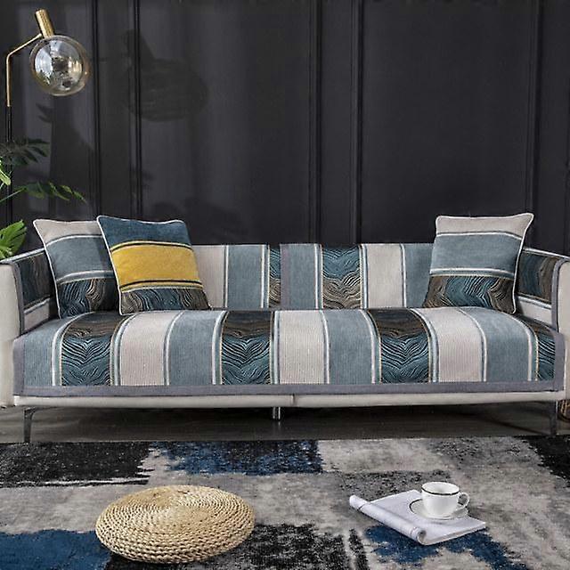 Nordic Thicken Stripe Sofföverdrag Sammet 3-sits sofföverdrag Mjuk halkfri kombination Soffhandduk för vardagsrum Heminredning