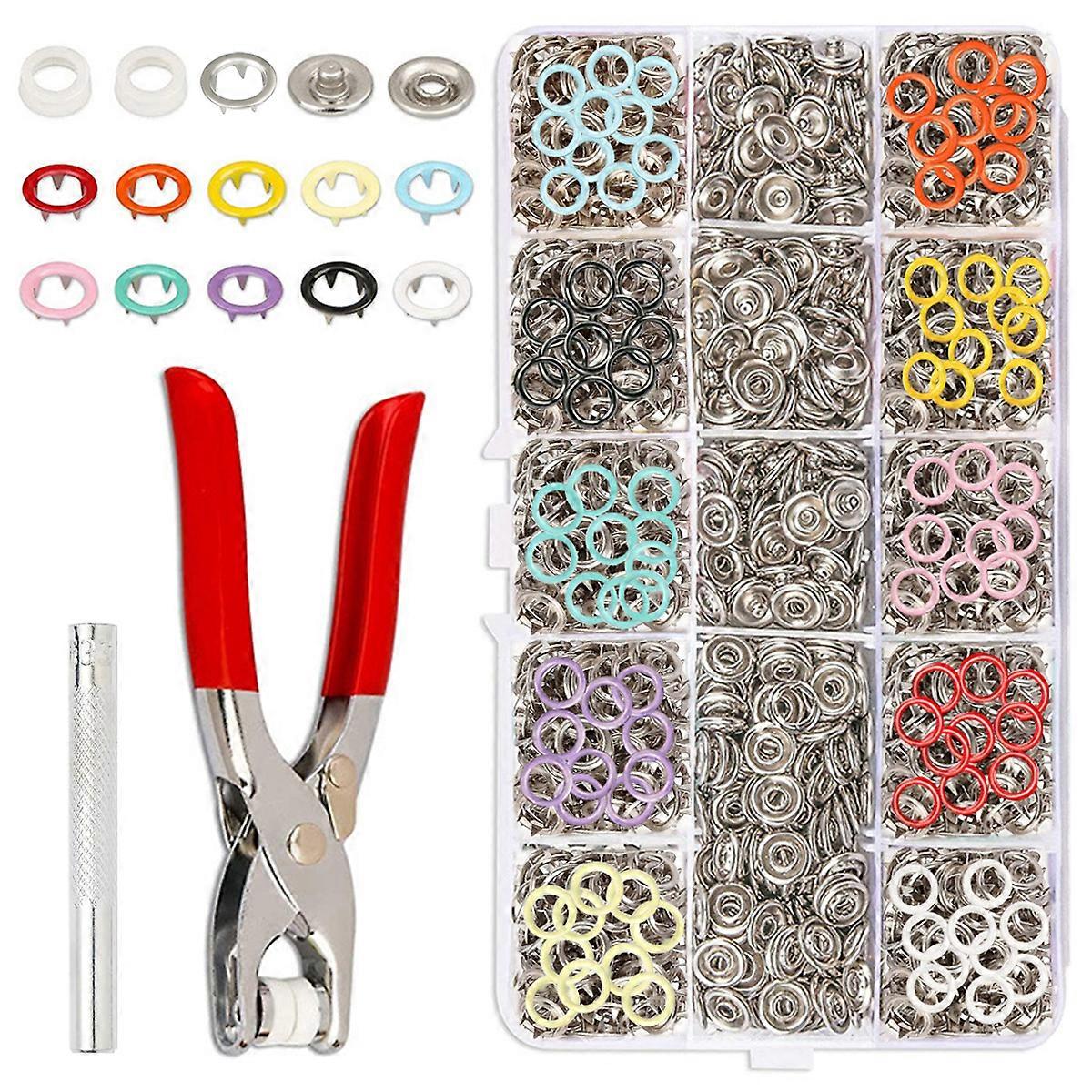 fargerike trykknapper, trykknapper, trykknapper for klær, metall trykknapp størrelse 9,5 mm, egnet for bomull, verktøysett for trykknapper, lys, slitesterk,