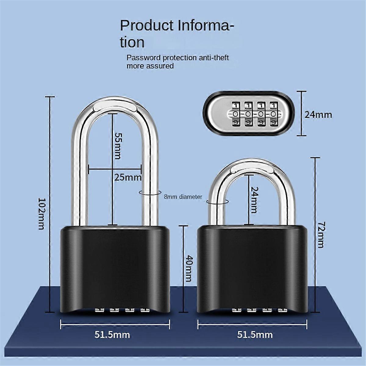 Shackle Combination Lock, Large Outdoor Weatherproof Padlock, Long
