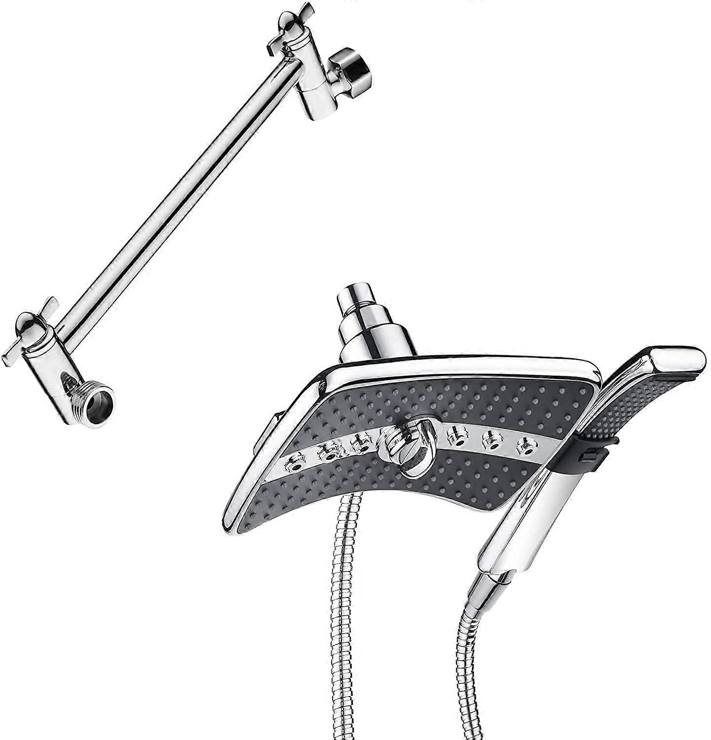1 Set Chrome Shower Arm Extender with Dual Shower Head Combo Set for Handheld Showerhead Rainfall Shower Head Combo Matching 10 Inch