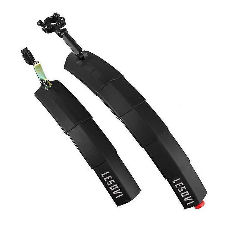 Retractable Bike Fenders Set for Mountain and Road Bikes, Front & Rear Mudguards with LED Light, Black
