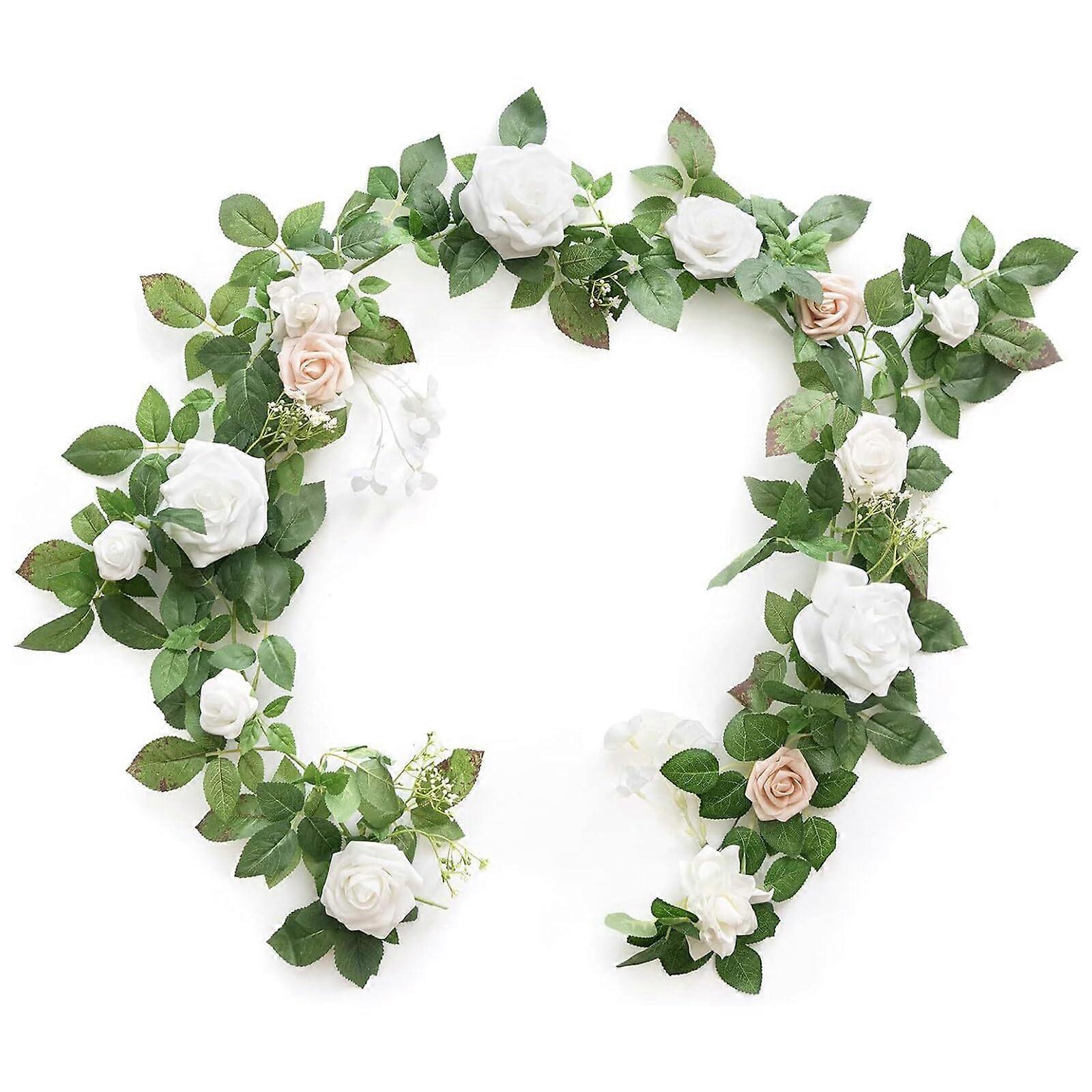 6FT Artificial Rose Flower Wreath Table Decoration Silk Spring Eucalyptus Vintage Style