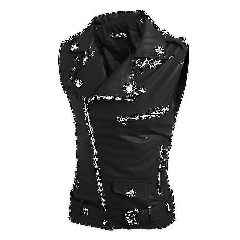 Herren Lederweste Slim Fit Multi-Zip Revers Cropped Lederweste