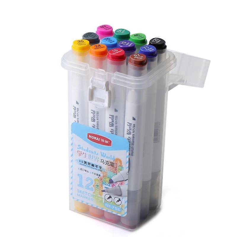 NORA Children Art Graffiti Double-Headed Marker Pen Set Specification： White Pole 12 Color Water-based Marker