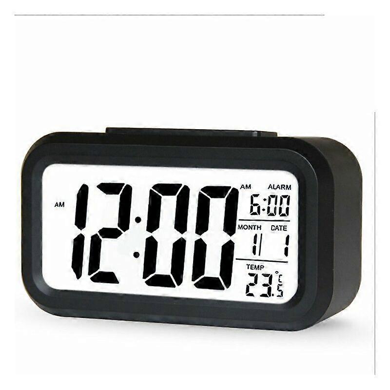 Digital Alarm Clock, LED Digital Clock with Temperature Display, Portable Mirror Alarm with 2 Alarms, Battery Operated, Light Control