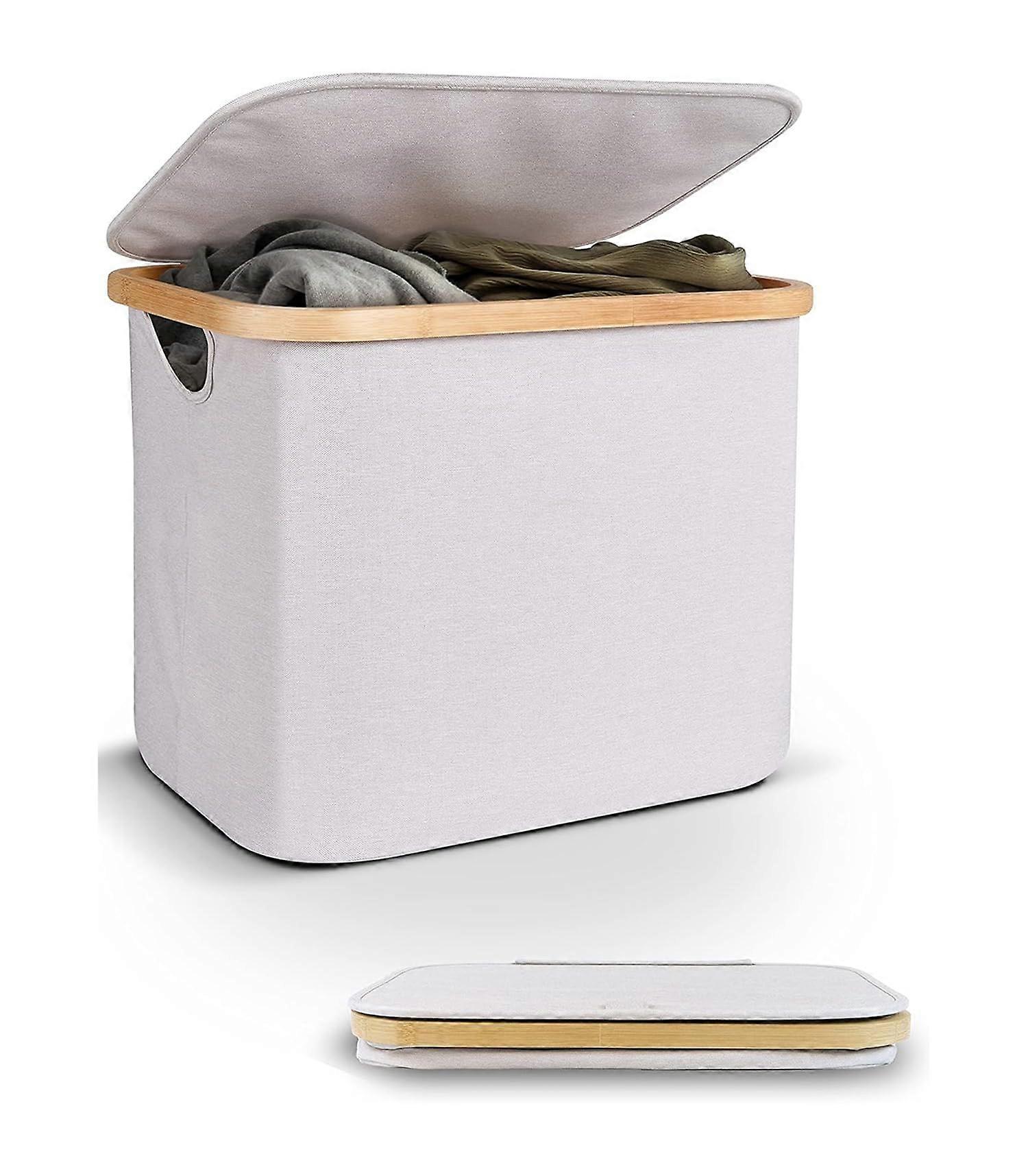 Laundry Hamper with Lid, Removable Laundry Bag, Bamboo Handles, Large Size, Durable Fabric for Easy Organizing