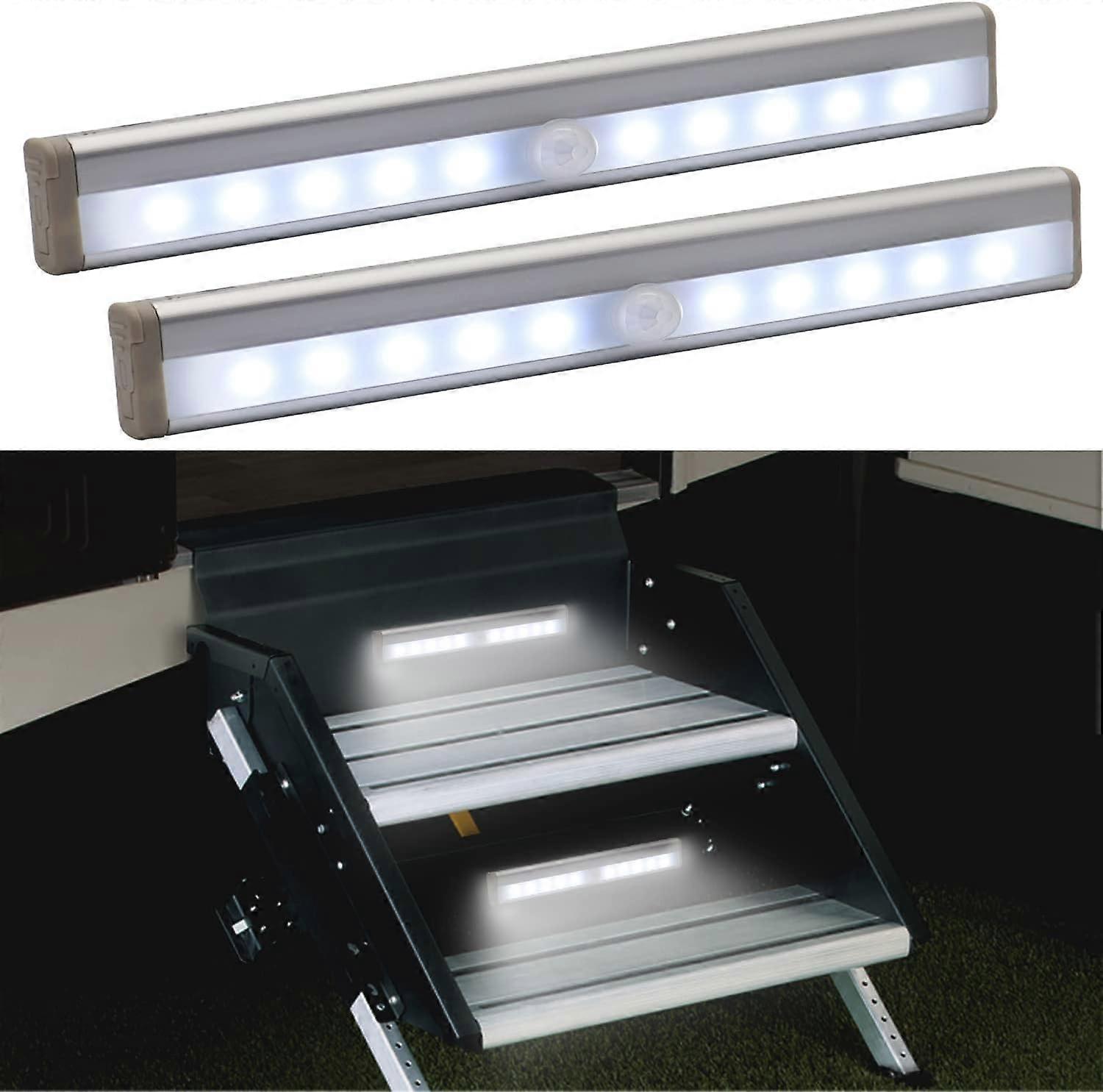 Motion Sensor RV Step Light, 10 LED Battery Powered RV Motion Sensor LED Light Strip (2 (Pack)