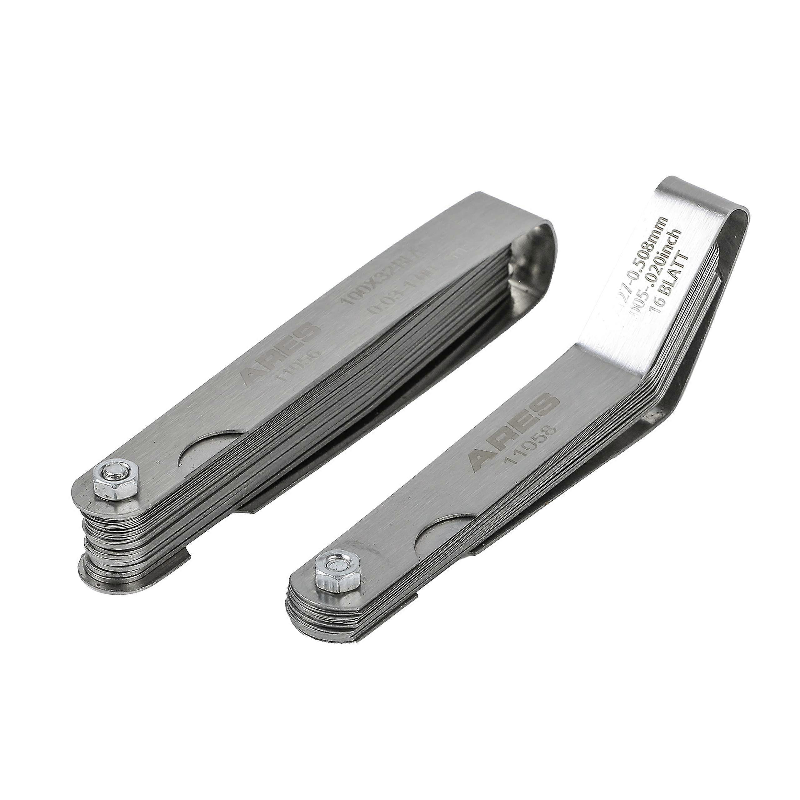 11042 Tapered Feeler Gauge Set with 32 Dual-Marked SAE Metric Sizes and 16 Offset Sizes for Precise Mechanical Clearance Measurement