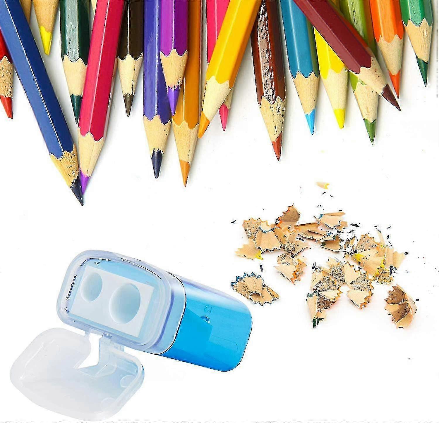 12 pièces de petits taille-crayons manuels avec couvercle pour enfants, adaptés à une utilisation scolaire, conception à 2 trous