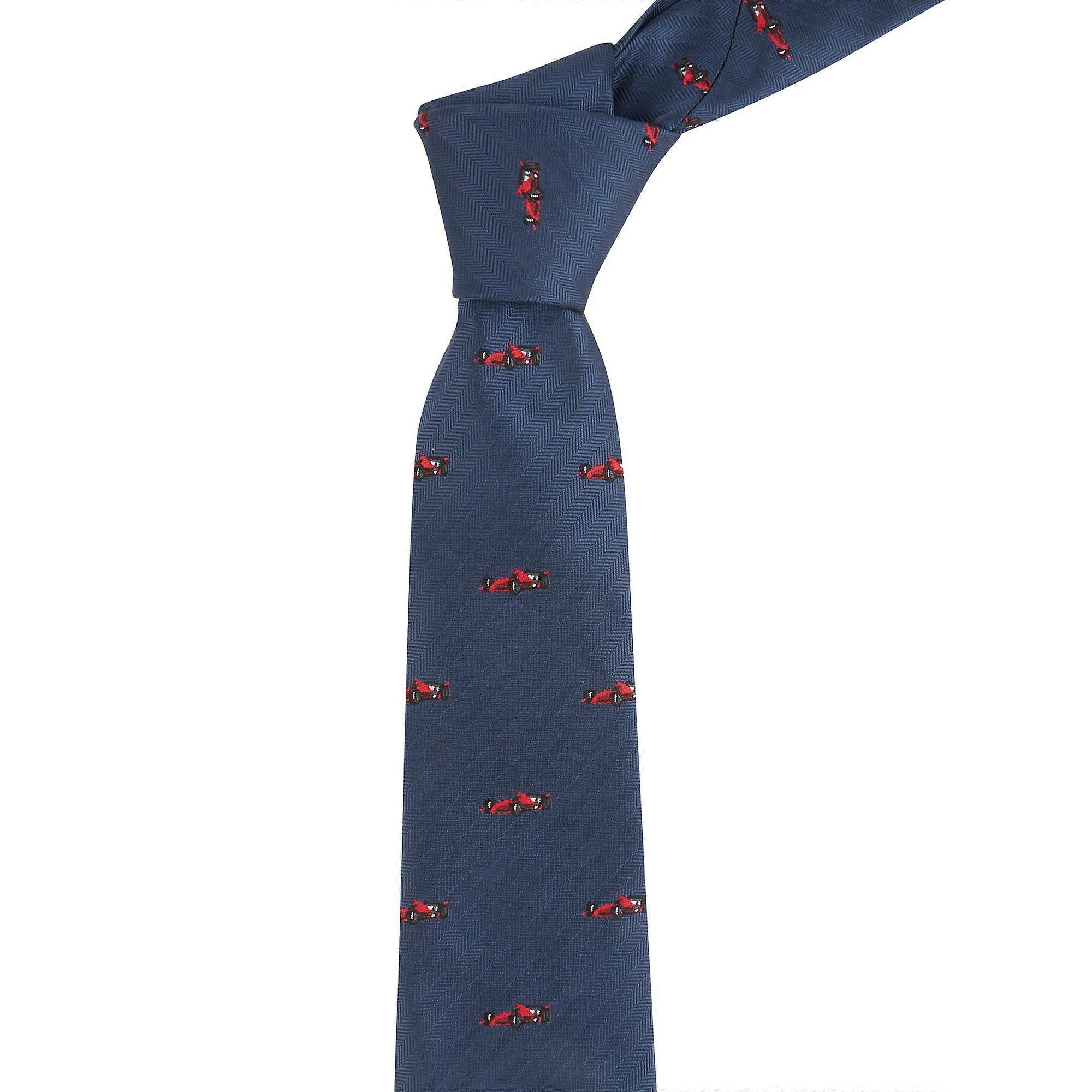 Navy Blue Formula 1 Car Herringbone Tie